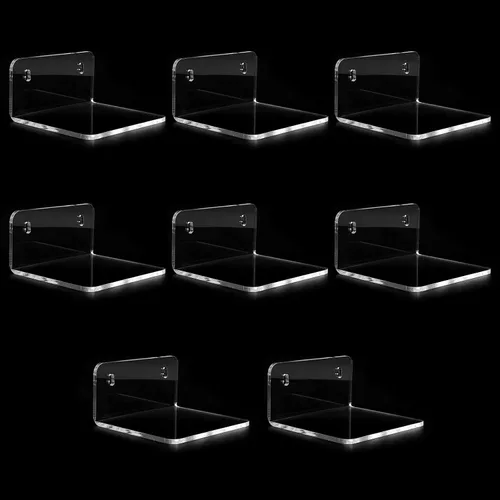 Vista 4 de Estante pequeño de acrílico, mini estante flotante de pared, estante de almacenamiento montado en la pared, para figuras pop, plantas, fotos
