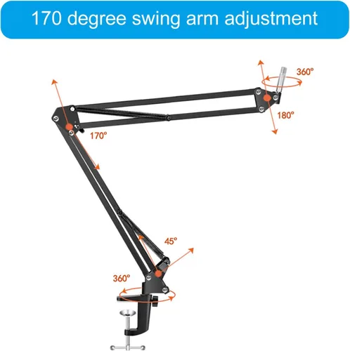 Vista 6 de NB35 Microphones Stand for Table Microphones Arm Swivels and MS089SV Microphones Shock Mount Silver for Track