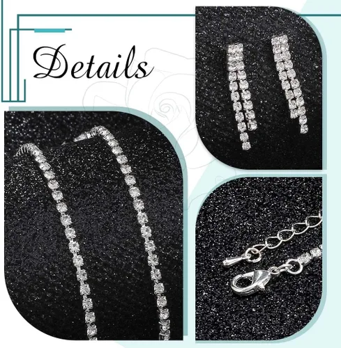 Vista 6 de JAKAWIN Rhinestone novia boda joyería conjunto plata cristal collar pendiente conjunto brillante joyería nupcial para las mujeres (paquete de 3)