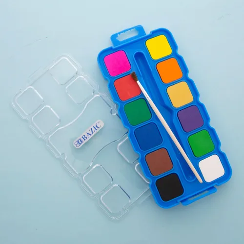Vista 2 de BAZIC - Acuarela con paleta de pincel y mezcla, juego de pintura no tóxica de 12 colores, para suministros de arte divertidos para pasatiempos