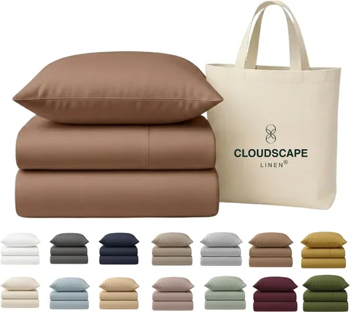 Vista 47 de Cloud Scape Linen - Juego de sábanas de 100% algodón egipcio, tamaño individual, juego de ropa de cama de lujo de 3 piezas, 400 hilos, calidad