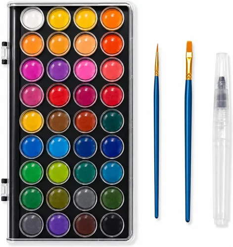 Vista 9 de Pintura de acuarela, 28 colores metálicos, lavable, juego de pintura de acuarela con un pincel, un bolígrafo y paleta de pincel de agua recargable