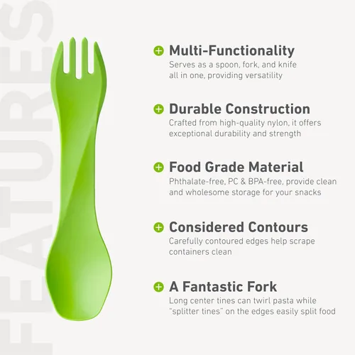 Vista 4 de humangear GoBites Uno Spork - Equipo de mochilero ultraligero, verde claro
