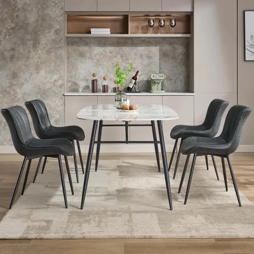 Vista 5 de GarveeHome Juego de 2 sillas de comedor tapizadas, sillas de cocina de cuero con patas de metal, sillas de comedor modernas de mediados de siglo