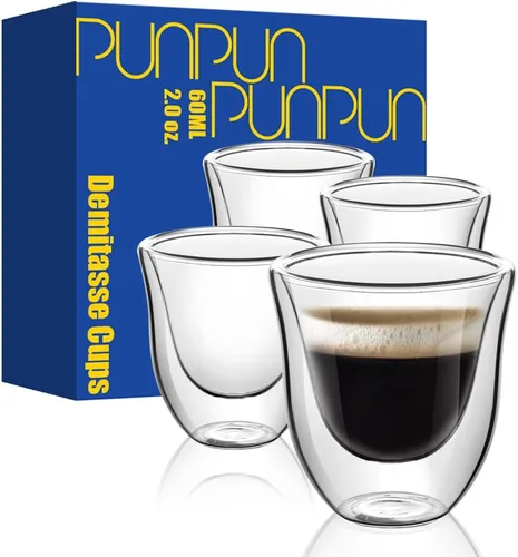 Vista 11 de PunPun Vasos de café expreso de 8.5 oz/8.5 fl oz, vasos de vidrio con aislamiento de doble pared, juego de 2