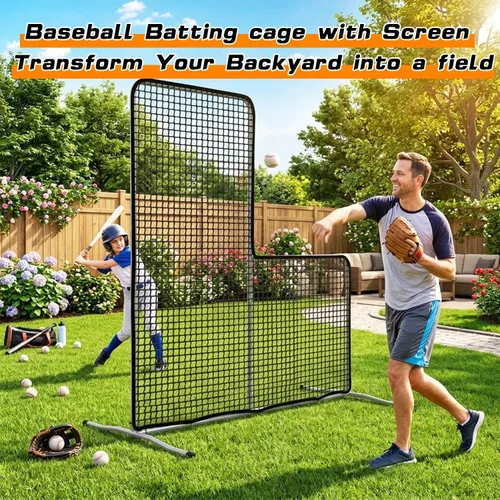 Vista 7 de Gagalileo Baseball L-Screen Protective Pitching Net: 7x7FT Portable for Batting Cage Backyard Practice - Coaches Parents Youth Training Beisbol