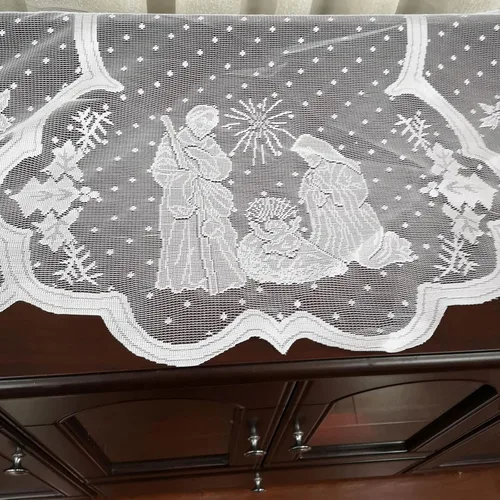 Vista 4 de Bufanda de Navidad para chimenea, cubierta de manto de pesebre de encaje blanco, guirnalda para decoración del hogar de vacaciones, sala de estar