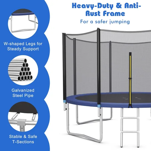 Vista 2 de Goplus Trampolín de 8 pies, 10 pies, 12 pies, 14 pies, 15 pies, 16 pies, aprobado por ASTM, resistente a la intemperie, trampolines recreativos