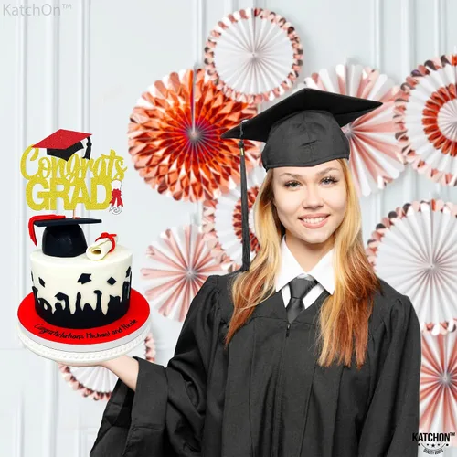 Vista 8 de Katchon, Decoración de pastel de graduación con purpurina, 6.5 pulgadas, decoración de pastel de felicitación dorada para decoraciones de graduación