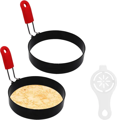Vista 10 de 4 Pack Egg Rings for Frying Eggs with Foldable Handle, Stainless Steel Square & Round Egg Shaper, Eggs Mcmuffin Ring Mold for Camping Pancake