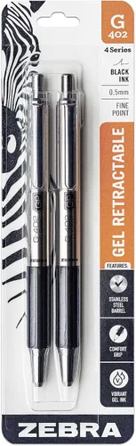 Vista 12 de Zebra Pen STEEL G-402 - Bolígrafo de gel retráctil, punta fina de 0.020 in, tinta negra suave, tinta de secado rápido para evitar manchas ni