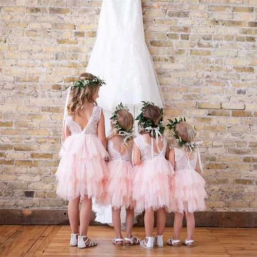 Vista 9 de Topmaker Vestido de niña de flores sin espalda acampanado de encaje