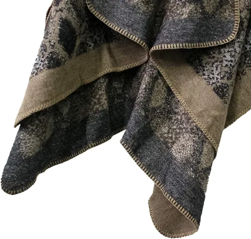 Vista 6 de Chal estilo poncho con frente abierto con patrón vintage, capa para mujer