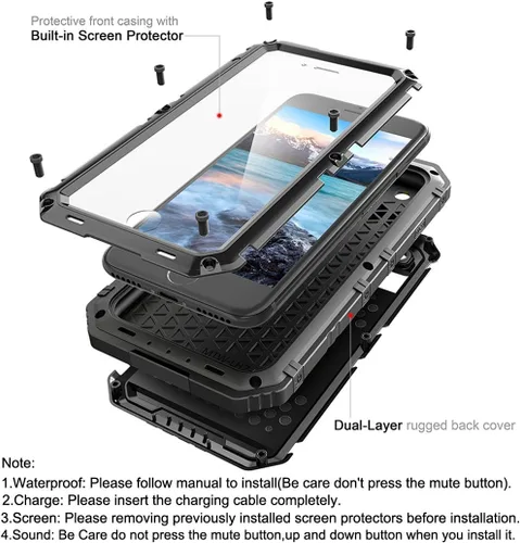 Vista 4 de Beasyjoy Funda de Metal para iPhone SE 2022/2020/8/7, Funda Impermeable Resistente con Protector de Pantalla, Protección de Cuerpo Completo Grado