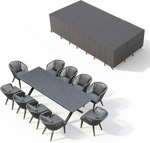 Vista 31 de PURPLE LEAF Juego de muebles para patio de 7 piezas, juego de mesa y sillas de mimbre para exteriores, marco rectangular de aluminio para jardín