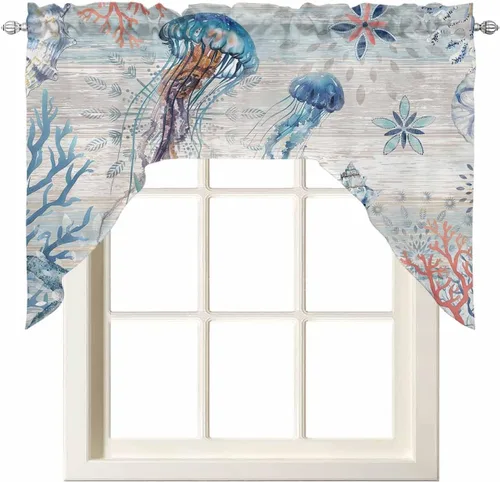 Vista 13 de Cortinas de cocina con cenefa de pulpo costero, con bolsillo para barra, paneles de cortina para dormitorio, sala de estar, baño, cafetería