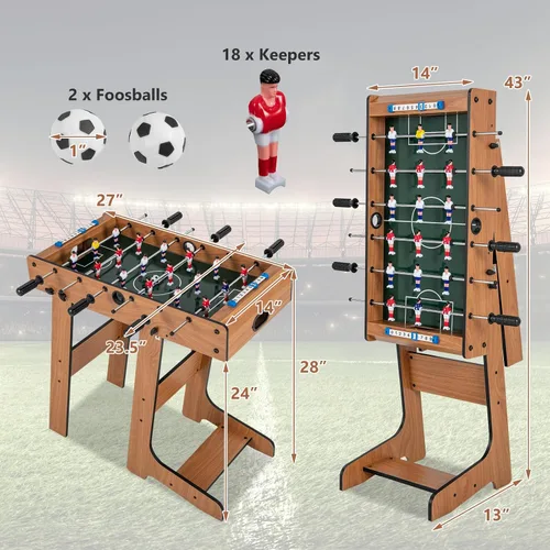 Vista 7 de Goplus Mesa de futbolín plegable, mesa de fútbol de madera de 27 pulgadas con 2 balones de fútbol y guardadores de puntuación, juego de fútbol