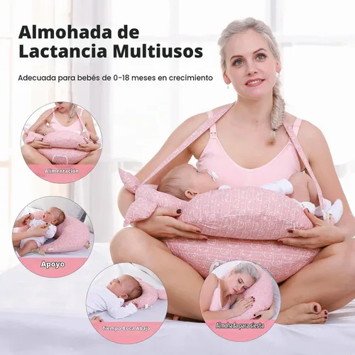 Vista 2 de Almohada de lactancia para lactancia materna, almohadas de lactancia para más apoyo para mamá y bebé, con correa ajustable para la cintura