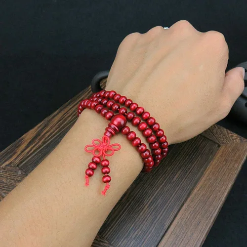 Vista 2 de Hemlock Pulseras de cuentas de oración de madera, pulseras de cadena de cuentas de sándalo natural para mujeres y niñas, Algodón, Tiendaita