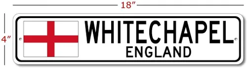 Vista 2 de Whitechapel, England - England Flag Street Sign - Metal Novelty Sign, Personalized Sign, Man Cave Street Sign, England City Sign, Restaurant and Pub