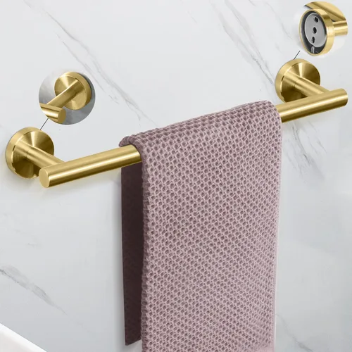 Vista 2 de NearMoon Juego de accesorios de baño SUS 304 de acero inoxidable grueso, incluye toallero de 16 pulgadas, soporte para papel higiénico, ganchos Oro