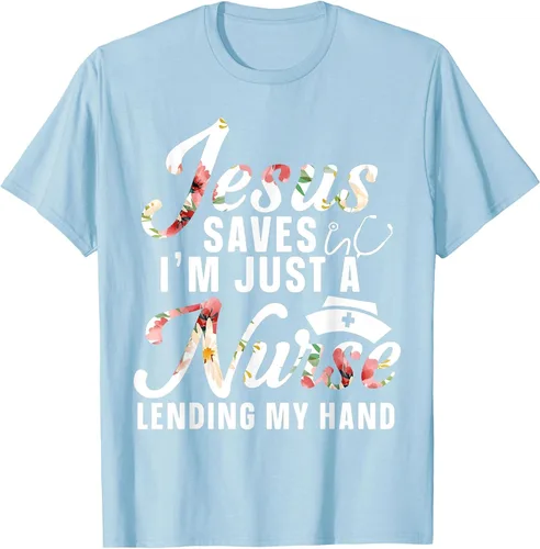 Vista 15 de Jesus Saves I'm Just A Nurse Lending My Hand RN Christian T-Shirt Asphalt Grey