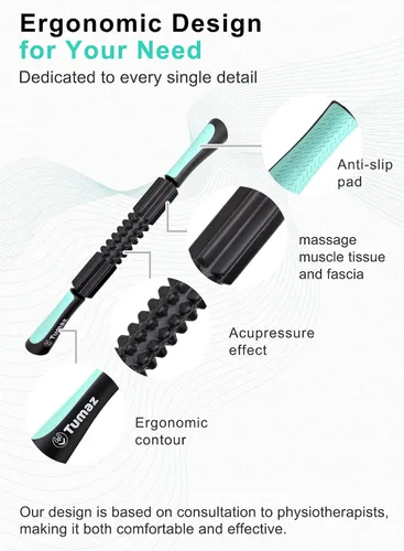 Vista 4 de Tumaz Barra de rodillo muscular – Lo mejor para masajes y alivio del dolor muscular – Calidad profesional con rodamiento para un uso suave