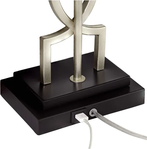 Vista 7 de 360 Lighting Evan - Juego de 2 lámparas de mesa modernas de 28 1/2 pulgadas de alto con puerto de carga USB, níquel cepillado, plateado, blanco