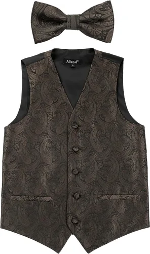 Vista 60 de Alizeal Conjunto de 2 piezas de corbata de lazo preatada de jacquard de cachemira con estampado floral clásico para niños