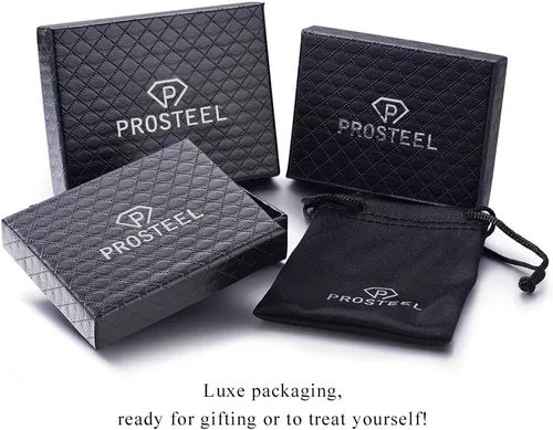 Vista 7 de PROSTEEL Collar de cadena de acero inoxidable para hombres y mujeres, cadena de trigocadena de cuerdacadena de caja, negroplatatono dorado, ancho