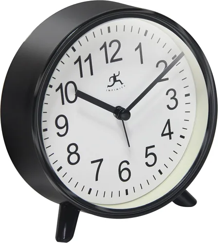 Vista 4 de Infinity Instruments - Reloj despertador de plástico de 5.75 pulgadas con movimiento de cuarzo para mantener la hora precisa, color negro Movement