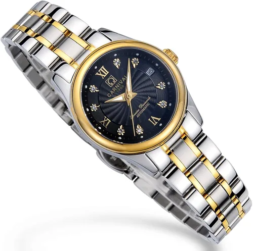 Vista 8 de Carnaval mecánico pareja de relojes hombres y mujeres masculino o femenino Set de regalo de 2, Negro dorado