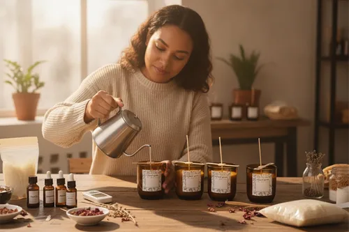 Vista 5 de LETINE 12 tarros de vela de vidrio ámbar de 8 onzas con tapas, kit de fabricación de velas de primera calidad, recipientes herméticos con tapas