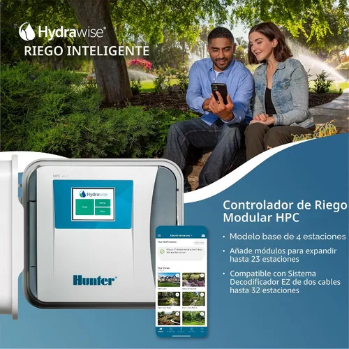 Vista 2 de Hunter Hydrawise HPC400 Controlador de Riego Inteligente con WiFi para Céspedes y Jardines, 4 Zonas, Expandible a 16 Zonas, Basado en el Clima