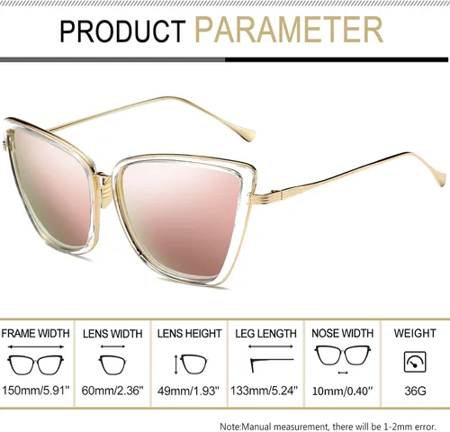 Vista 3 de Joopin - Lentes de sol de gran tamaño con forma de ojos de gato para mujer, con marco de metal de moda