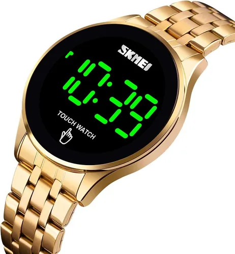 Vista 2 de PASOY Reloj digital LED con pantalla táctil, retroiluminación verde, acero inoxidable, impermeable, casual, deportivo, para hombres, mujeres y niños