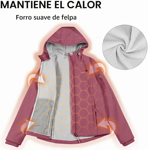 Vista 3 de 33,000ft Chaqueta de softshell para mujer, chaqueta cálida con forro polar, ligera con capucha, impermeable, para senderismo al aire libre Rojo Berry