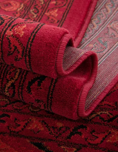 Vista 4 de Unique Loom Tekke Collection Zeravshan - Alfombra (3 pies 1 pulgada, redonda, rojo/negro)