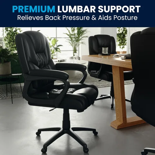 Vista 9 de Flash Furniture Fundamentals - Silla giratoria grande y alta de LeatherSoft para oficina y juegos, silla de oficina ergonómica con reposabrazos Negro