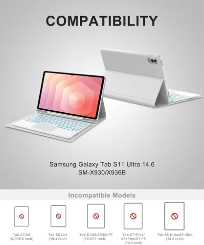 Vista 2 de for Samsung Galaxy Tab S11 Ultra 14.6 inch Keyboard Case, 7 Colors Backlit, Multi-Gesture Smart Touchpad, Detachable Bluetooth Wireless Trackpad