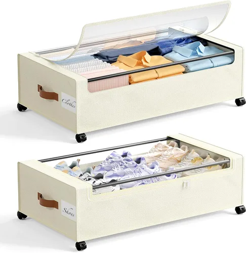 Vista 26 de Yecaye Almacenamiento debajo de la cama con ruedas, paquete de 2, contenedores de almacenamiento extra grandes de 85 L debajo de la cama con marco