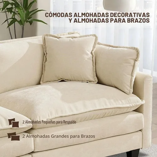 Vista 4 de Sofá seccional modular convertible de 76.7", sofás de dos plazas de chenilla con asiento profundo y cojines tipo loveseat para sala de estar Beige