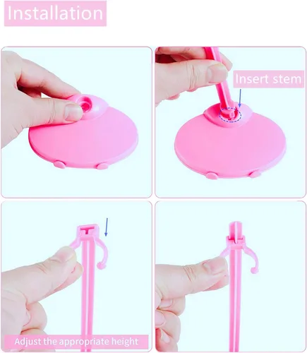 Vista 5 de 10 Pcs Doll Display Holders - Mini Stand for 11-13 Inch Dolls & Action Figures - Pink