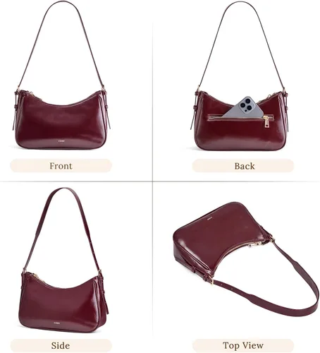 Vista 7 de S-ZONE Bolso de hombro pequeño para mujer, monederos hobo para trabajo y Borgoña