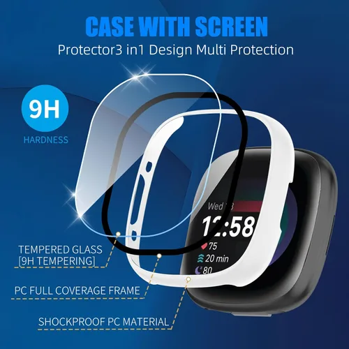 Vista 3 de Paquete de 6 fundas protectoras de pantalla para Fitbit Sense 2 / Versa 4 [cobertura completa], parachoques de policarbonato duro, accesorios