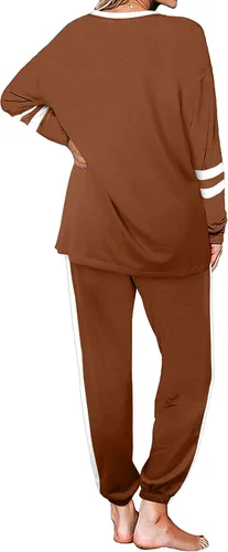 Vista 143 de Aloodor conjunto deportivo de 2 piezas para mujer, con sudadera con cuello redondo, sin botones