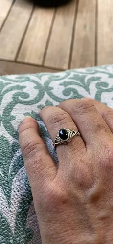 Vista 4 de Anillo de Piedra de Ónix Negro Plata de Ley 925 Anillo Llamativo Para Mujeres Hecho a Mano Piedra Preciosa Joyería de Navidad Regalo Para Ella