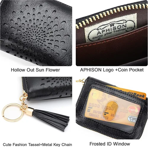 Vista 4 de APHISON RFID - Porta tarjeta de crédito con cremallera carteras pequeñas para mujer en cuero estilo girasol para mujer y niña caja de regalo 1927