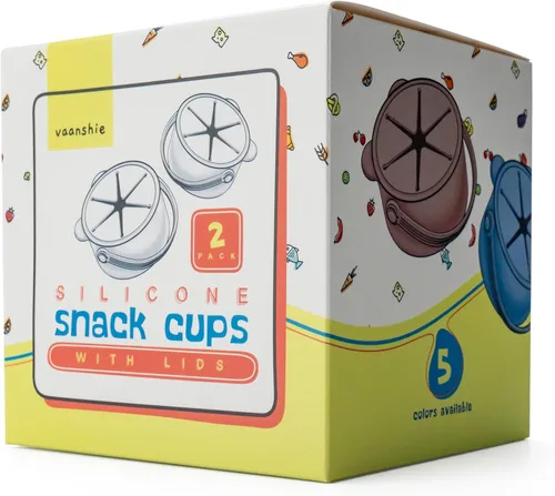 Vista 8 de Vasos de silicona antiderrames para niños pequeños – Recipientes portátiles para aperitivos para bebés con tapa a prueba de polvo – Vasos a prueba