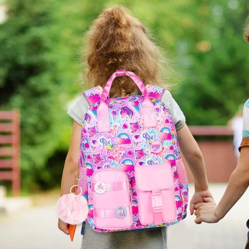Vista 7 de WZLVO Mochila para niñas y niños, unicornio, dinosaurio, preescolar, primaria, jardín de infantes, mochila escolar para niños pequeños, Rosado, Moda
